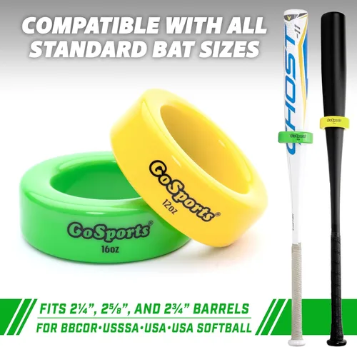 Vista 6 de GoSports Baseball and Softball Bat Weights - 2 Pack Baseball Donuts - 16 oz & 12 oz