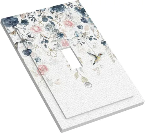 Vista 41 de Decorative Outlet Covers Blue Background White Cat Daisy Floral 2-Gang 1-Gang Wall Plate Single Toggle/Rocker Farmhouse Style Light Switch Covers