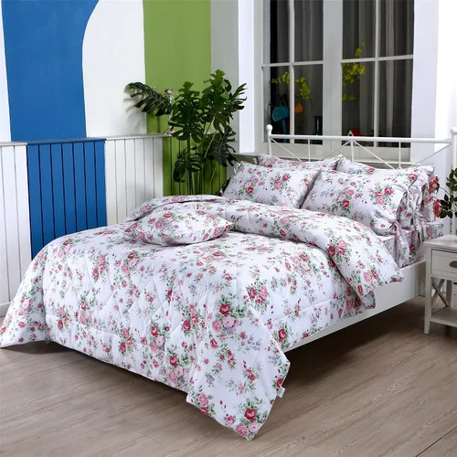 Vista 2 de FADFAY Juego de edredón floral rosa tamaño individual, edredón de verano floral desgastado 100% tela de algodón con relleno interior de microfibra