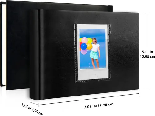 Vista 2 de Ruibytree Mini álbum de fotos de 64 bolsillos con espacio de escritura y ventana frontal, libro de fotos de piel sintética de 2 x 3 pulgadas