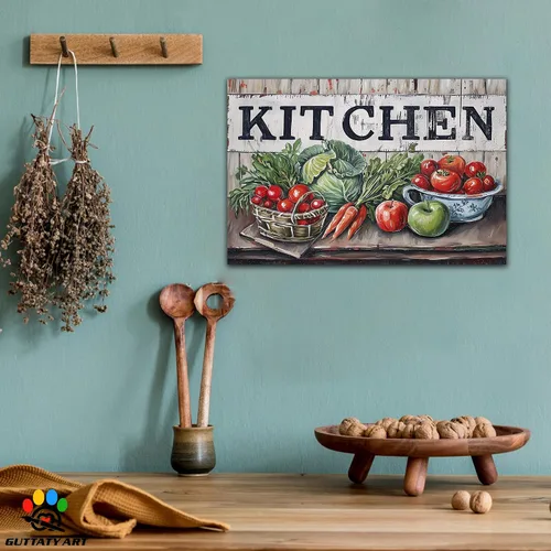 Vista 2 de GUTTATY Imágenes de cocina, arte de pared, pintura colorida de frutas y verduras para comedor, restaurante, regalo del día de la madre para abuela
