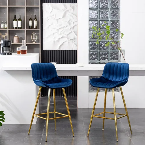 Vista 18 de Sidanli Blue - Juego de 2 taburetes de bar de terciopelo de 24 pulgadas con reposapiés, sillas de bar modernas para el hogar, isla de cocina, comedor