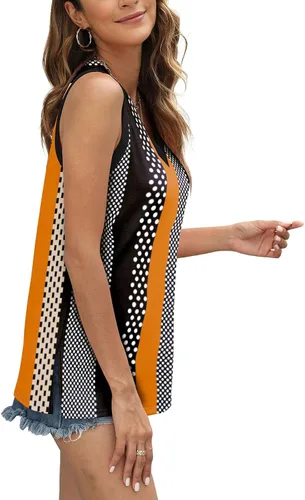 Vista 3 de Camiseta sin mangas para mujer, cuello en V, ajuste holgado, casual, básica, con abertura lateral, sin mangas