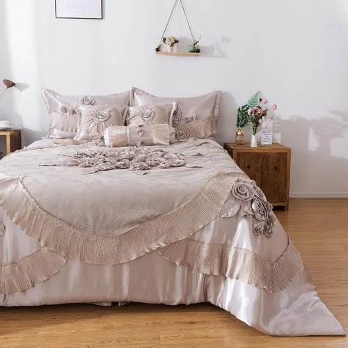 Vista 17 de Tache Home Fashion Juego de edredón victoriano de 6 piezas, diseño floral, color canela, tamaño Queen, Cinnamon Chai, 2 (VEMA1612-Q)