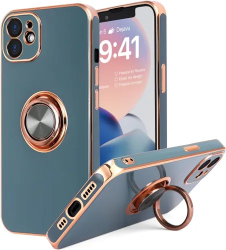 Vista 8 de Funda diseñada para iPhone 11, soporte de anillo giratorio de 360° integrado, soporte magnético de silicona suave, cubierta protectora ultra delgada