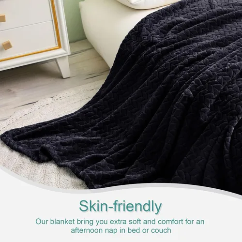 Vista 7 de Exclusivo Mezcla - Manta de forro polar de tamaño Queen para cama, 90 x 90 pulgadas, mantas suaves y acogedoras de franela jacquard, ligeras y Negro
