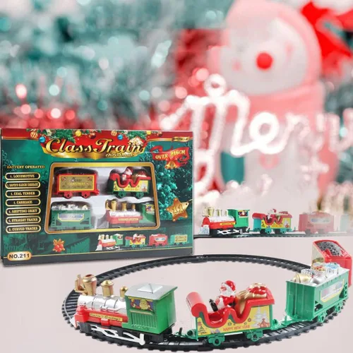 Vista 3 de Trenes eléctricos de juguete con luz y sonido, juegos de trenes de Navidad de 85 pulgadas para alrededor del árbol, juego de vías ferroviarias a
