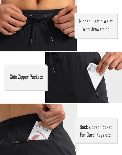 Vista 4 de Pudolla Pantalones deportivos ligeros para hombre, pantalones de entrenamiento para gimnasio y correr con bolsillos con cremallera para atletismo
