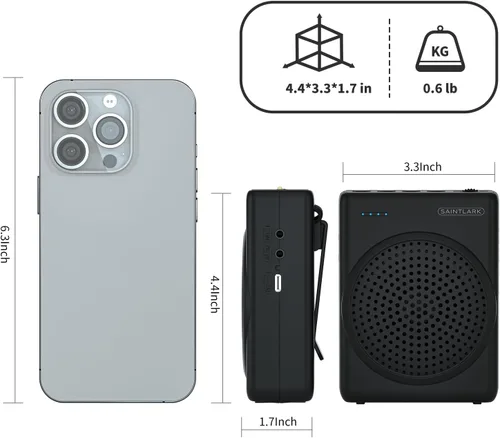 Vista 6 de SAINTLARK S22 Amplificador de voz para profesores, con micrófono portátil con cable y altavoz y cinturón compatible con formato MP3 audio