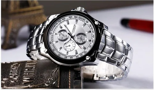 Vista 7 de CURREN Reloj deportivo original de acero inoxidable impermeable para hombre 8025 plateado y blanco, Moderno