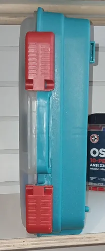 Vista 2 de Be Smart Get Prepared El estuche rojo rígido supera las directrices ANSI de OSHA para 100 personas. Oficina, hogar, automóvil, escuela, emergencia