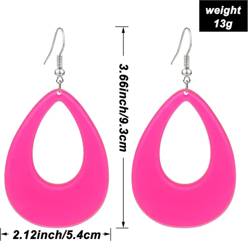 Vista 2 de KaFu Aretes de neón de los años 70 y 80, aretes geométricos ovalados de resina de neón, aretes colgantes de acrílico retro para mujeres y niñas