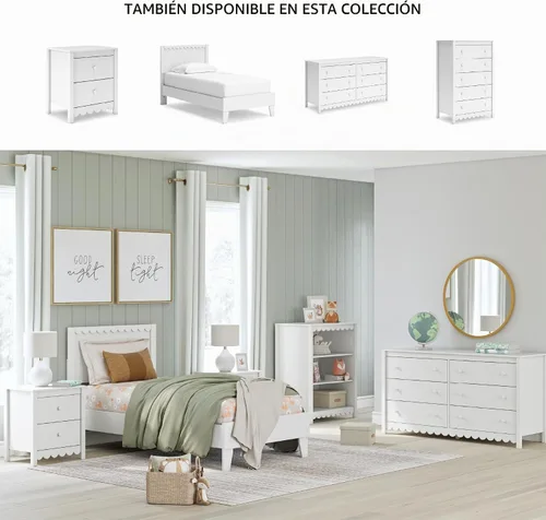 Vista 5 de Signature Design by Ashley Hallityn - Cama de plataforma casual de doble panel, no necesita base o somier, color blanco