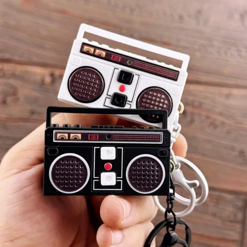 Vista 5 de Mini llavero grabador de cinta acrílica de los años 90, llavero de cinta retro para parejas, regalo para parejas, radio y televisión, llave