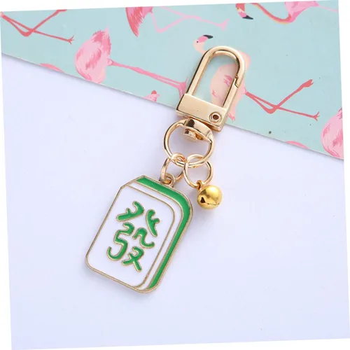Vista 2 de SOIMISS Llavero Mahjong para decoración de dados, decoración de metal, llavero de Feng Shui, llavero de la suerte, colgante de Mahjong, llavero