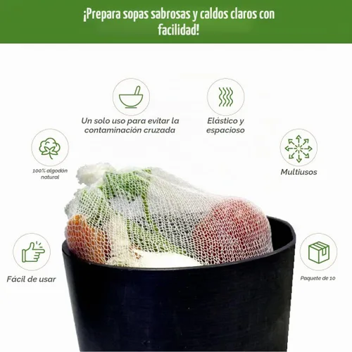 Vista 3 de Regency Wraps Calcetines de sopa, paquete de 3 unidades de 24 pulgadas, bolsas de malla 100% algodón; para caldos transparentes, deliciosas sopas