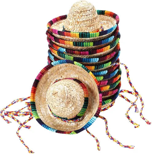 Vista 6 de Geyoga 12 piezas mini sombrero de fiesta mexicano paja natural fiesta cinco de mayo sombreros de carnaval decoración de mesa disfraz para mascotas
