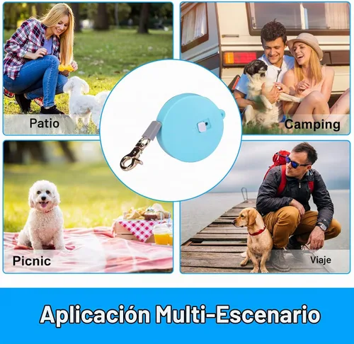 Vista 5 de Correa retráctil para perros pequeños y gatos de hasta 11 libras con cinta de nailon fuerte antitirones de 6.5 pies, manos libres, mini correa Azul