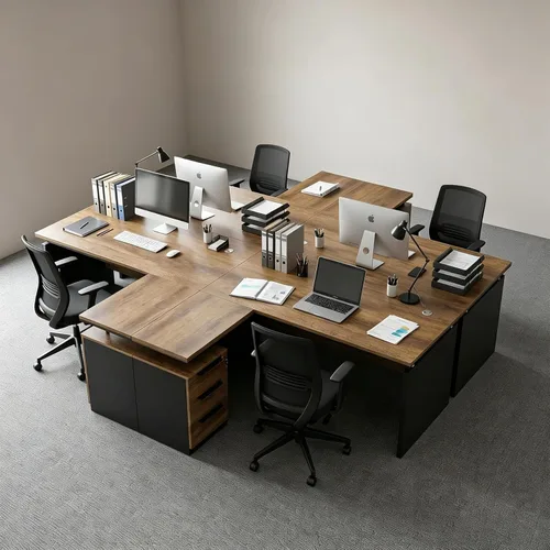 Vista 10 de Escritorio ejecutivo en forma de L de 63 pulgadas, escritorio industrial moderno de oficina de madera con cajones de bloqueo, gestión de cables