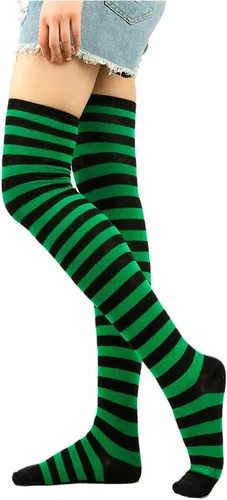 Vista 5 de Benefeet Sox Conjunto de calcetines altos hasta el muslo a rayas arcoíris para mujer, calentadores de brazos, guantes sin dedos, disfraz