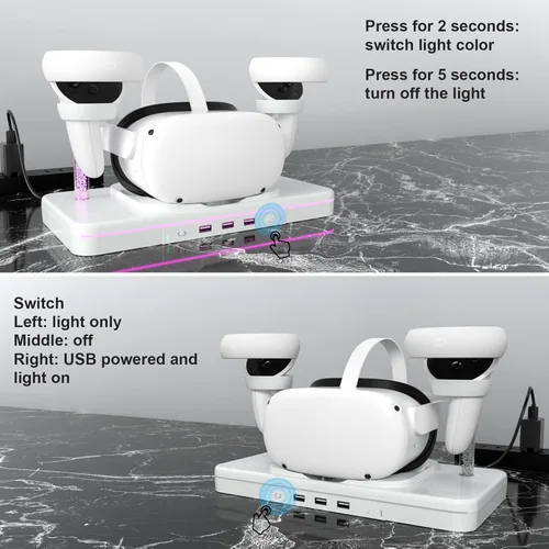 Vista 5 de Base de carga VR para Oculus Quest 2, soporte de carga para Meta Quest 2, accesorios de realidad virtual, estación de carga, controlador