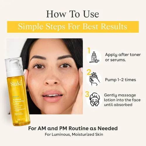 Vista 5 de Suki Loción de día purificadora y equilibrante para el cuidado de la piel con ácido salicílico, hidratante facial hidratante y antienvejecimiento