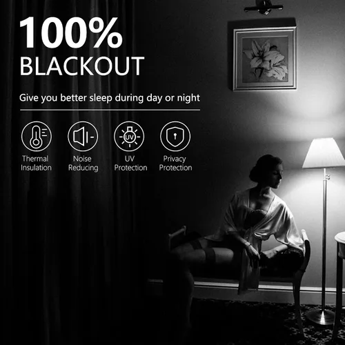 Vista 6 de YC WINRRARII Cortinas 100% opacas con forro negro para dormitorio, juego de 2 paneles de cortinas de bloqueo, tratamientos de ventana para sala