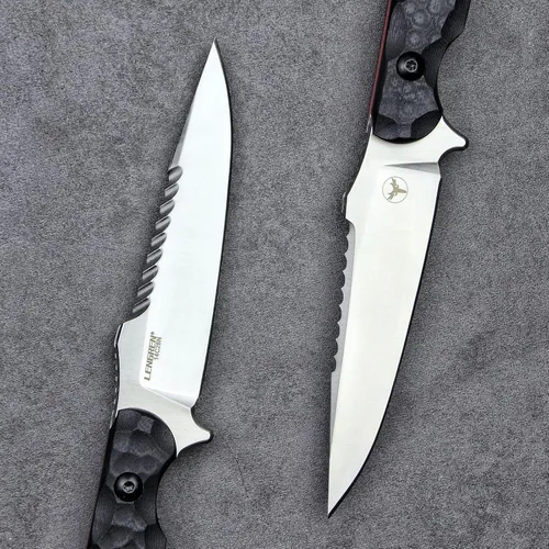 Vista 5 de LR-869 EDC - Cuchillas tácticas fijas de combate, espiga completa 14C28N de acero Reverse Serrations G10/mango de lino, funda Kydex para camping