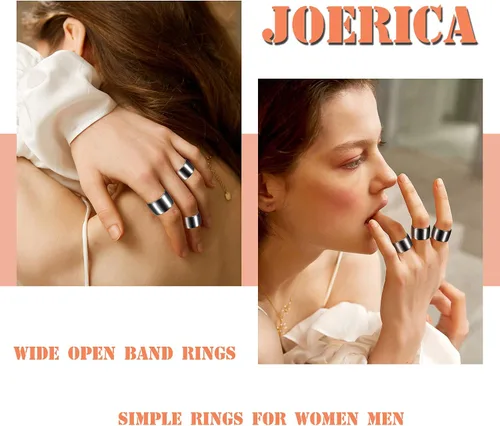Vista 6 de JOERICA Juego de 3 anillos de banda ajustable para mujeres y hombres, anillos de nudillos planos, lisos, de banda ancha, Cobre, Zirconia cúbica