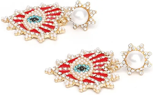Vista 3 de SISOFTLY Aretes de ojo malvado, aretes colgantes de cristal con forma de corazón para mujer, aretes colgantes grandes