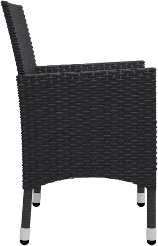 Vista 8 de Ensemble Bistro 3 Pièces Noir en Polyrotin Pliable Pour Jardin et Balcon, Table Ronde et 2 Chaises Confortables avec Coussins Amovibles, Meuble