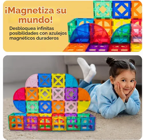 Vista 7 de PicassoTiles Juego de bloques de construcción magnéticos de cuarto redondo y ventana, juguete educativo de construcción con imán, kit de ingeniería