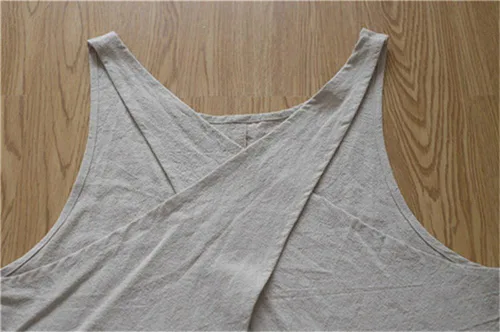 Vista 4 de Delantal de algodón y lino estilo japonés con espalda cruzada, con dos bolsillos, estilo X