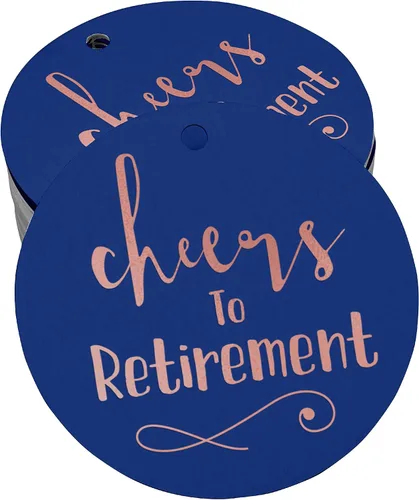 Vista 19 de Etiquetas de papel para colgar con texto en inglés "Cheers to Retirement Wall" (50 unidades)