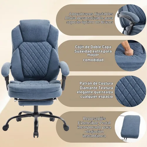 Vista 4 de Silla de escritorio de oficina reclinable de cuero de talla grande A azul