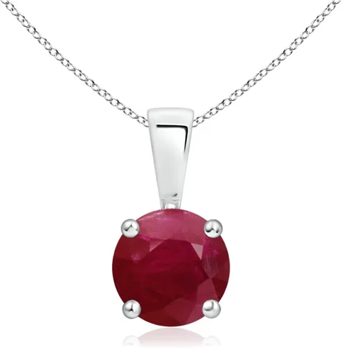 Vista 23 de Angara Round Ruby Solitaire Necklace in Sterling Silver A-Good