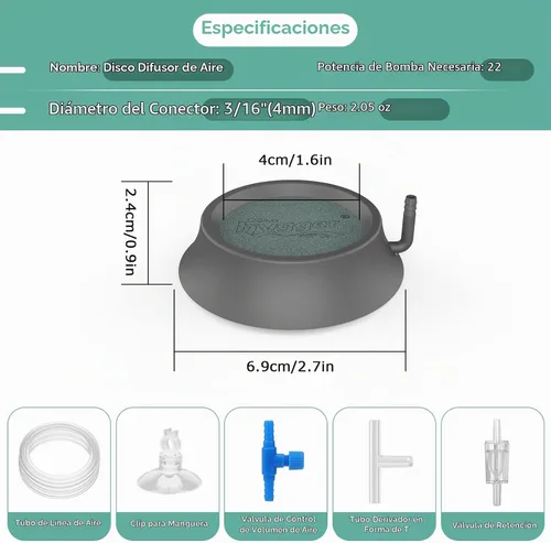 Vista 6 de hygger Piedra Difusora para Acuario, Burbujeador para Tanque de Peces con Base de Acero Inoxidable, Difusor de Oxígeno para Bombas de Aire Nano
