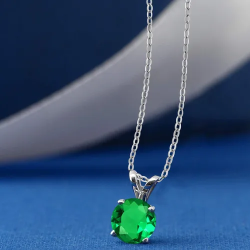 Vista 2 de Gem Stone King Collar con colgante solitario de plata de ley 925 de 0.236 in con piedra natal redonda Collar de 4 puntas para mujer Con cadena