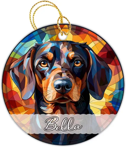 Vista 28 de Amstaff - Adornos personalizados para perros Amstaff para árbol de Navidad con nombre, adorno estilo vitral para perros, regalos para amantes
