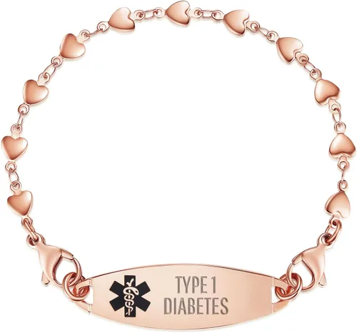 Vista 15 de LinnaLove Pulsera de alerta médica de corazón para mujer, joyería de identificación médica de moda 7-8.5 pulgadas ajustable