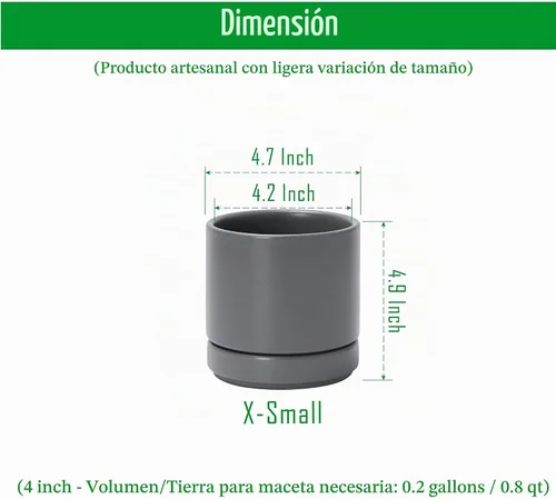 Vista 3 de D'vine Dev Paquete de 4 macetas de cerámica con platillos, color gris, 4.7 Diseño moderno de cilindro, cerámica esmaltada, orificio de drenaje