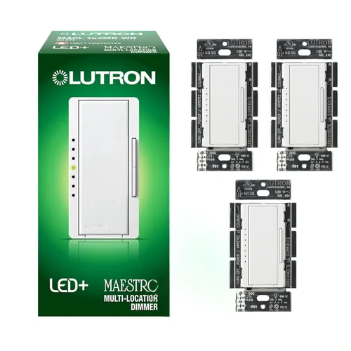 Vista 17 de Lutron - Interruptor de atenuación Maestro LED+ para bombillas LED regulables, halógenas e incandescentes, 150 W/unifolar o multiubicación, Biscuit