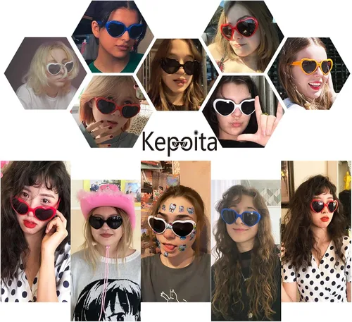 Vista 2 de Gafas de sol con efecto de corazón, lentes de difracción para festivales, fiestas, rave, accesorios de luz, gafas de corazón, protección UV400