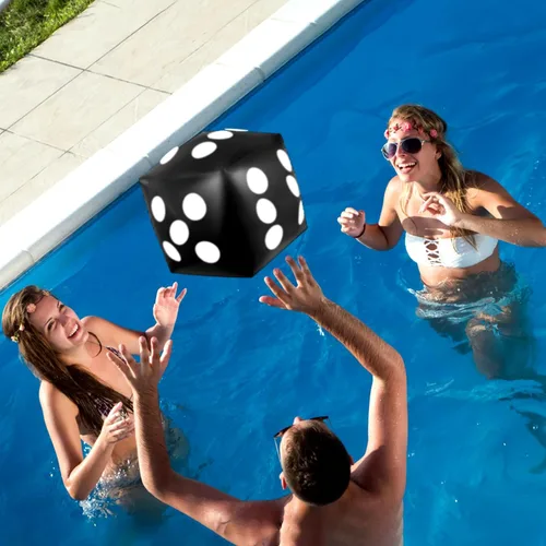 Vista 3 de 4 dados inflables gigantes de 12.6 pulgadas, juego divertido de dados inflables grandes para interiores y exteriores, césped, piscina, fiesta, Negro