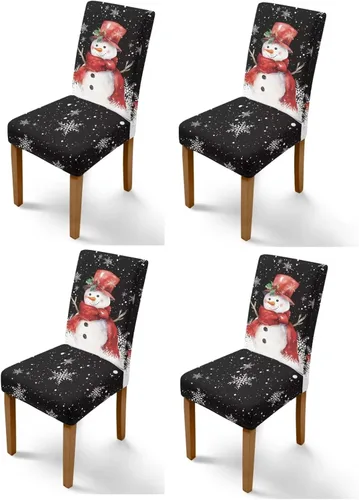 Vista 90 de Rnyleeg Fundas navideñas para sillas de comedor, fundas de asiento de comedor con estampado de campanas brillantes, juego de 1 funda suave y lavable