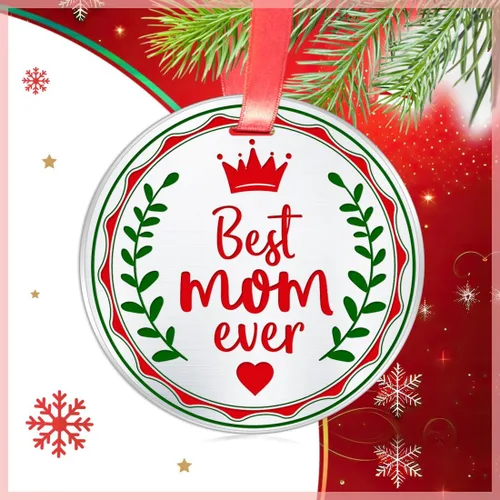 Vista 3 de Best Mom Ever Adornos de Navidad para madre, decoración de celebración de vacaciones de Navidad para mamá, recuerdo coleccionable de festival, acero