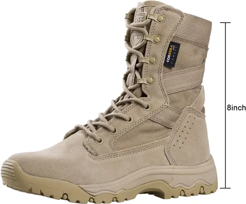Vista 4 de FREE SOLDIER Botas tácticas para hombre de 8 pulgadas, ligeras, botas de combate duraderas, botas de trabajo militares de gamuza duradera, botas