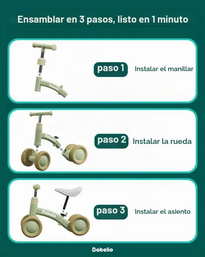Vista 7 de Babelio Bicicleta de equilibrio para bebés de 1 año, asiento ajustable y 4 Verde oliva