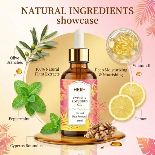 Vista 3 de Her+ Cyperus Rotundus Oil for Hair Removal, Natural Hair Removal Oil & Inhibitor Cyperus Rotundus Oil, Reducing Body Hair Growth, and Pore