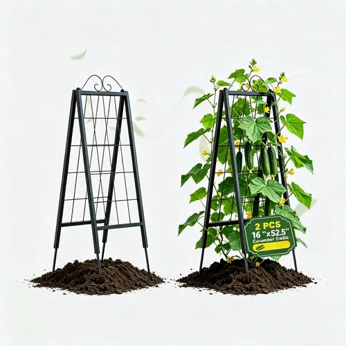 Vista 7 de Zhongma Paquete de 4 enrejados de metal de 24 pulgadas para plantas en macetas que trepan, interior y exterior, enrejado de soporte para plantas